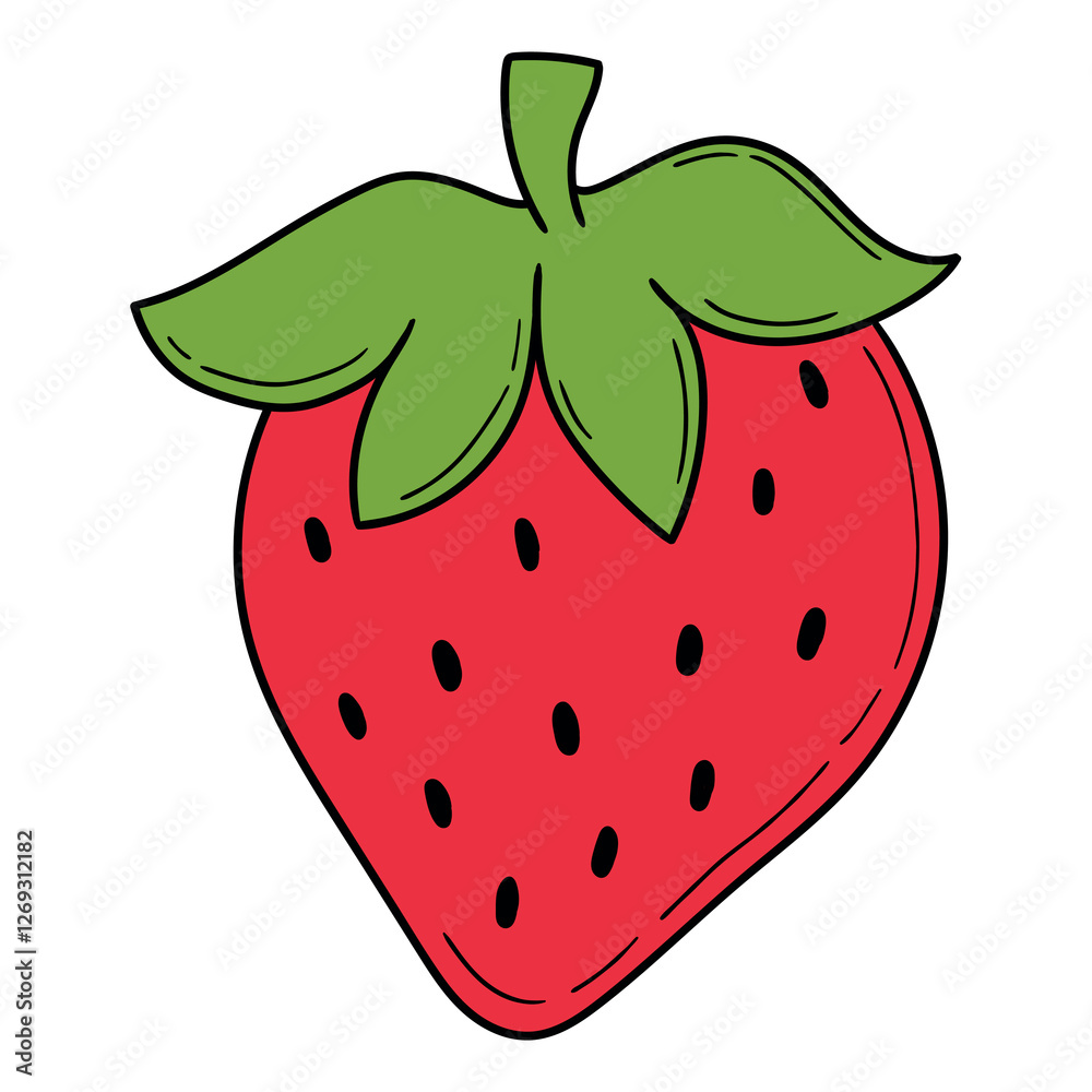 Obraz premium Hand drawn cartoon strawberry on white background.
