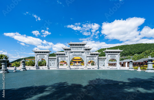 Landscape of Zhengjue Temple, Liudingshan cultural tourism area, Dunhua, Jilin Province	 photo