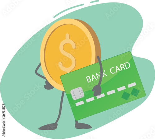 Vector illustration bank credit card. Cashless payment, credit, banking service