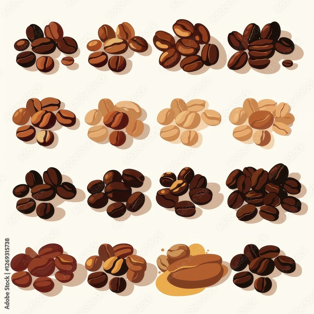 Obraz premium Roasted Coffee Beans Various Shades Roasting Levels Illustration