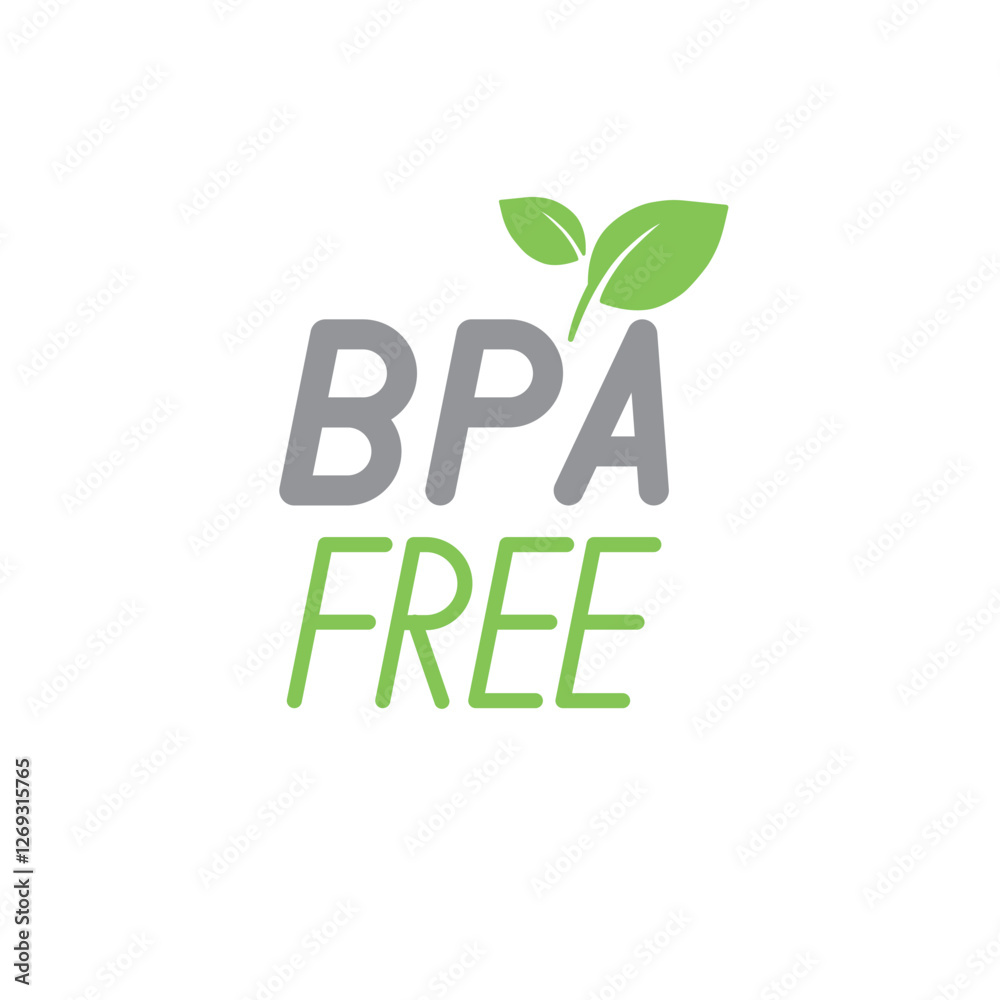 Fototapeta premium BPA Free Label with Green Leaf Symbol. Eco-Friendly and Safe Plastic Product Badge for Packaging and Branding.
