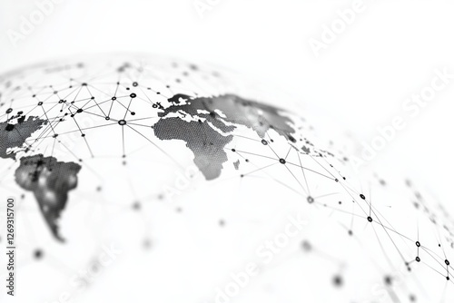 Global network connections visualized through abstract world map