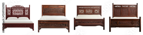 Exquisitely Crafted Wooden Bedroom Furniture Collection Featuring an Ornate Carved Bed Frame Dresser and Nightstands in a Timeless Traditional Antique Design Style