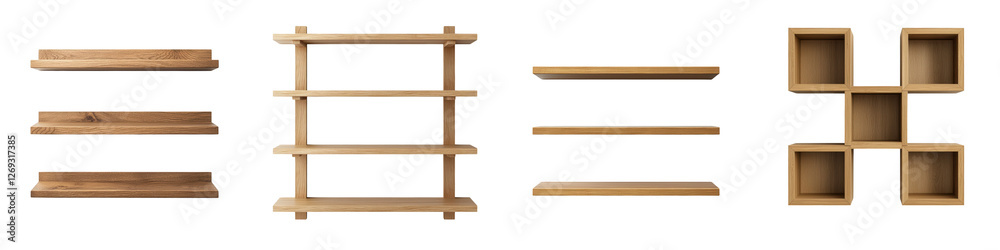 Wooden Shelves and Cubbies Displayed on a Wall in a Minimal Contemporary Interior Design Style Empty Shelves Provide a Clean Organized Space for Display and Storage Wooden Shelves and Cubbies Displayed on a Wall in a Minimal Contemporary Interior Design Style Empty Shelves Provide a Clean Organized Space for Display and Storage