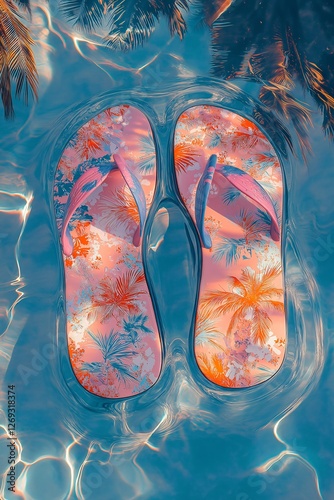 Photo of flip-flops in pool water