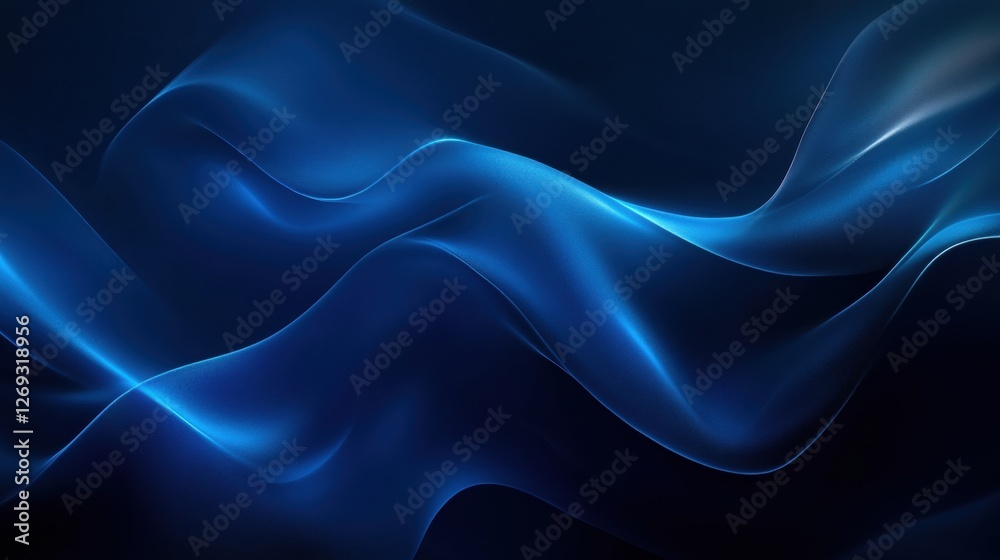 Obraz premium A deep, dark blue abstract background with smooth, flowing wave patterns and soft lighting effects.