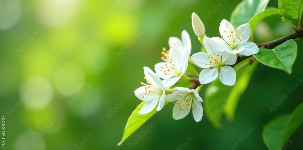 Fragrant white flowers bloom on climbing honeysuckle vines in spring, honeysuckle, blossoms Fragrant white flowers bloom on climbing honeysuckle vines in spring, honeysuckle, blossoms