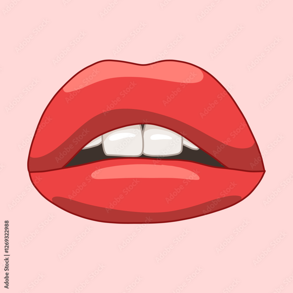 Vector Illustration of a Red Glossy Lips Slightly Open Vector Illustration of a Red Glossy Lips Slightly Open