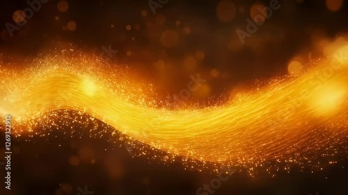 Golden Sparkly Wave with Bokeh Lights Abstract Background