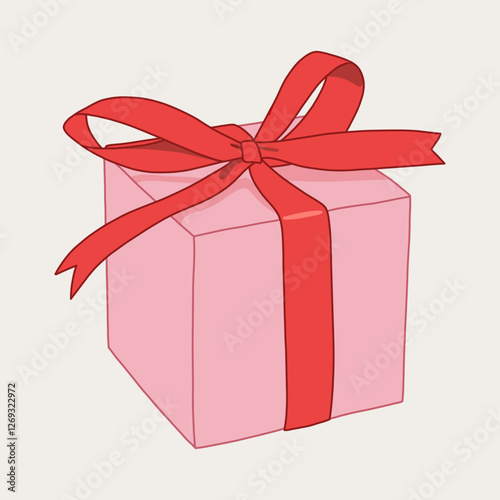 Pink Gift Box With Red Ribbon Isolated