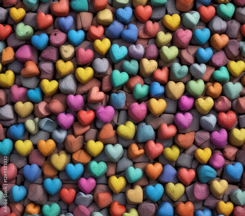 Stacked brick piles with colorful doodle hearts on top, abstract, wall decor, colorful blocks Stacked brick piles with colorful doodle hearts on top, abstract, wall decor, colorful blocks