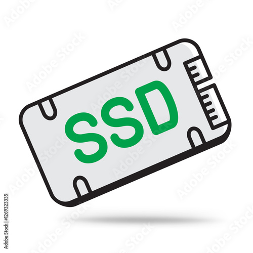 SSD memory outline icon with shadow on white background