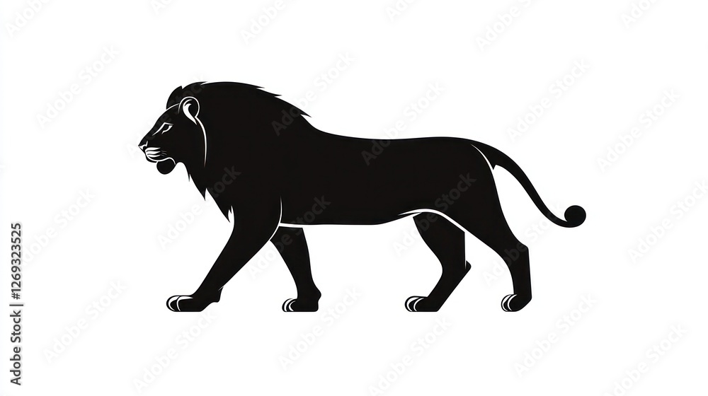 Obraz premium Majestic lion walking, African savanna, white background, logo design
