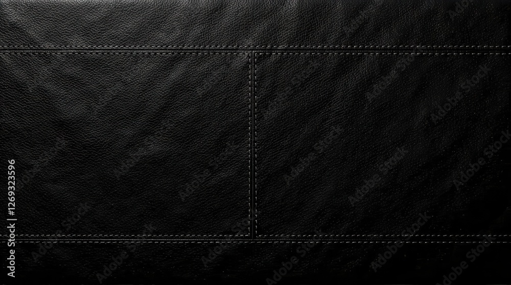 Naklejka premium Dark Black Leather Texture with Subtle Stitching Detail for Design Projects