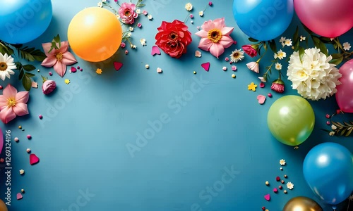 Flat Lay Party Frame with Balloons and Copyspace