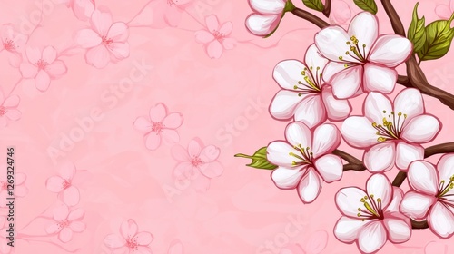 Floral Cherry Blossom Branches on Soft Pink Textured Spring Background