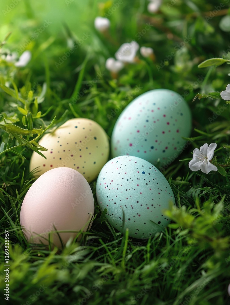 Pastel Easter eggs in Fresh Green Grass. Instgram Style. Pastel Easter eggs in Fresh Green Grass. Instgram Style.