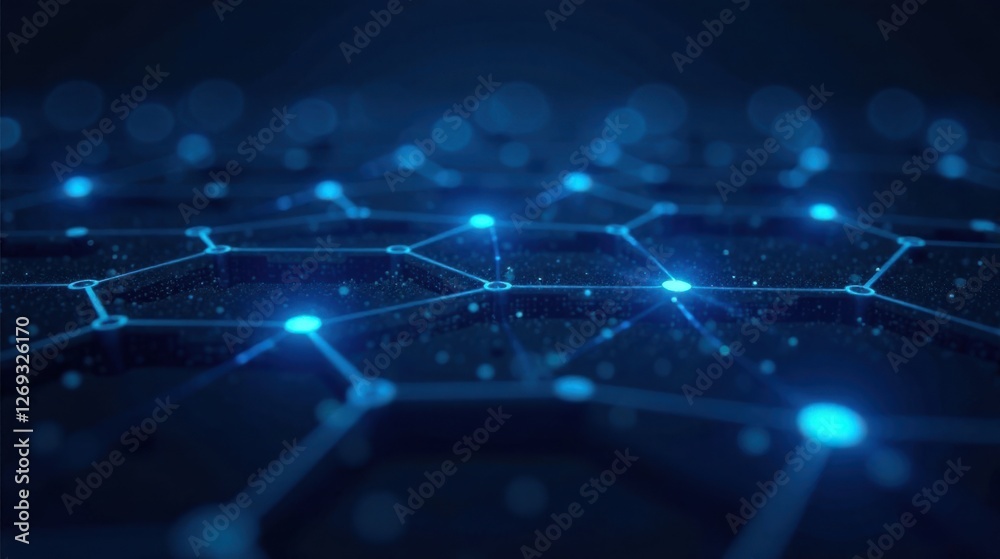Fototapeta premium Abstract Network Connections Illuminated Nodes and Interlinking Lines Representing a Complex System of Data Flow and Communication