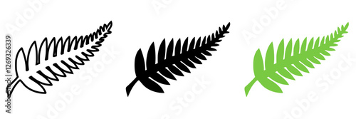 Fern glyph icon. Simple solid style. Leaf, logo, nz, kiwi, maori, silhouette, bird, sign, new zealand symbol concept design. Vector illustration isolated on white background. EPS 10