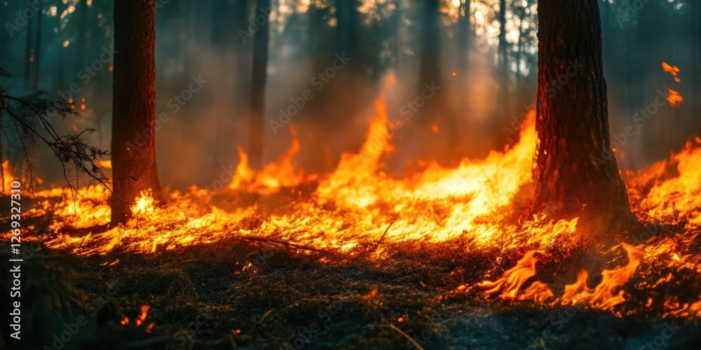 Devastating forest fire with smoke Devastating forest fire with smoke