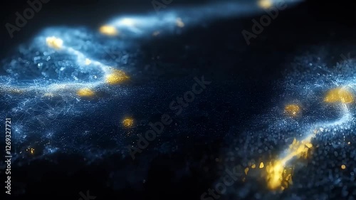 Abstract Network of Glowing Blue and Gold Nodes and Connections