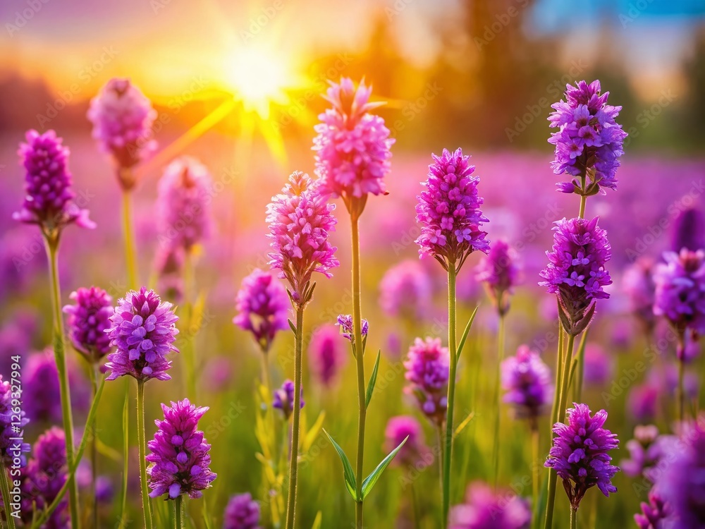Obraz premium Vibrant Purple Spring Wildflowers in Field - Close-Up Macro Photography