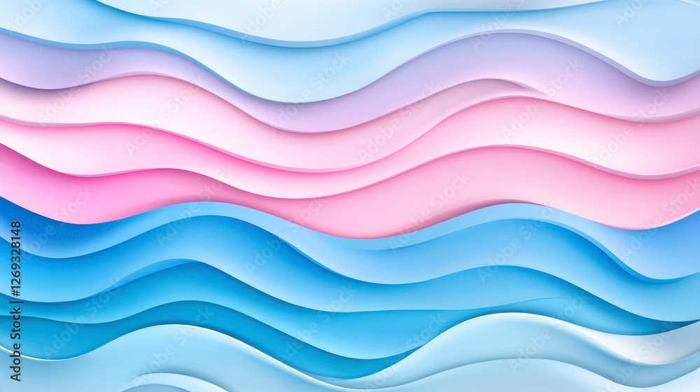 Fototapeta premium Seamless Blue and Pink Wave Design with Calming and Gentle Curved Abstract Background