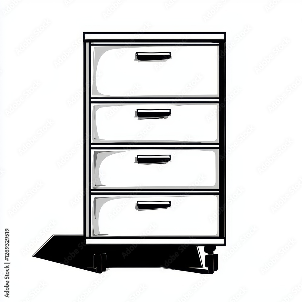 Four Drawer Mobile Filing Cabinet Office Storage Solution Sketch Style Illustration Four Drawer Mobile Filing Cabinet Office Storage Solution Sketch Style Illustration