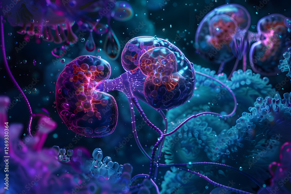 Luminescent cellular lifeforms in abstract ecosystem