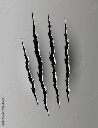 Bear or tiger claw mark. Scratches and torn traces of vector animal paw slashes. Hole in sheet of paper with torn edges. Vector illustration