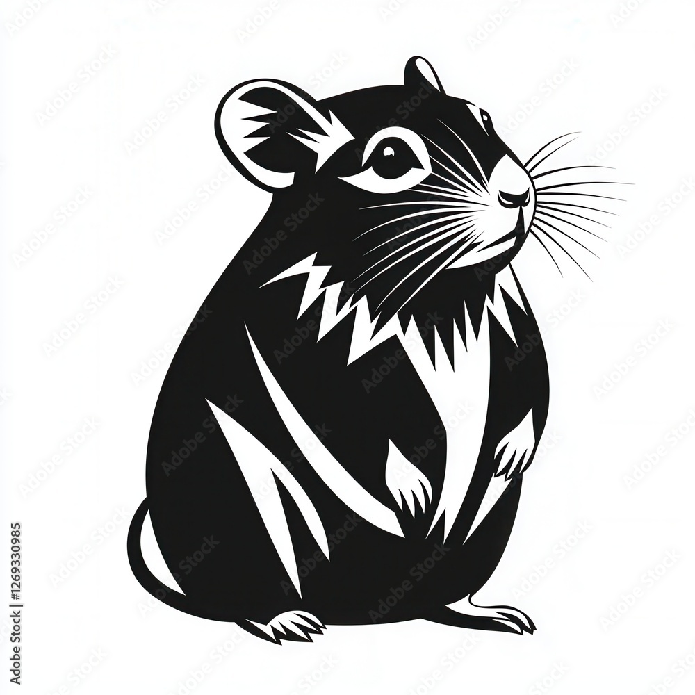 Obraz premium Striking Black and White Stylized Hamster Illustration Rodent Graphic Design Pet Image