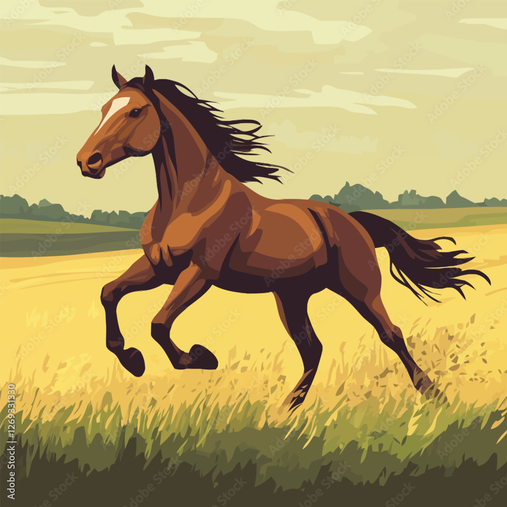 Obraz premium A graceful 2D vector of a horse galloping freely in an open field.
