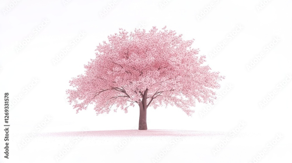 Obraz premium Pink cherry blossom tree, spring, isolated, white background, nature