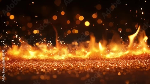Fiery Golden Glitter and Embers Abstract Background