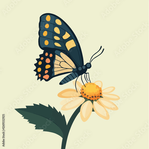Wallpaper Mural A delicate 2D vector of a butterfly resting on a blooming flower. Torontodigital.ca