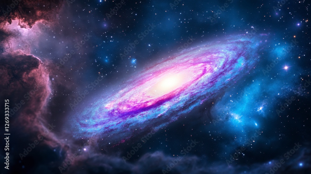 Vibrant Swirling Galaxy with Stars and Nebulae in Shades of Purple and Blue Vibrant Swirling Galaxy with Stars and Nebulae in Shades of Purple and Blue