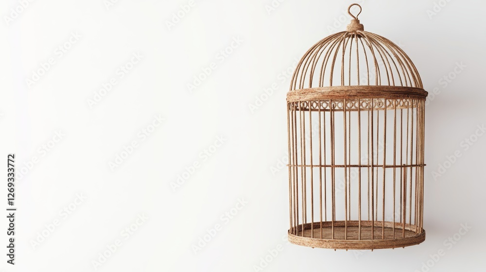 Bird Cage Against a White Canvas Top View with Ample Space for Design Bird Cage Against a White Canvas Top View with Ample Space for Design