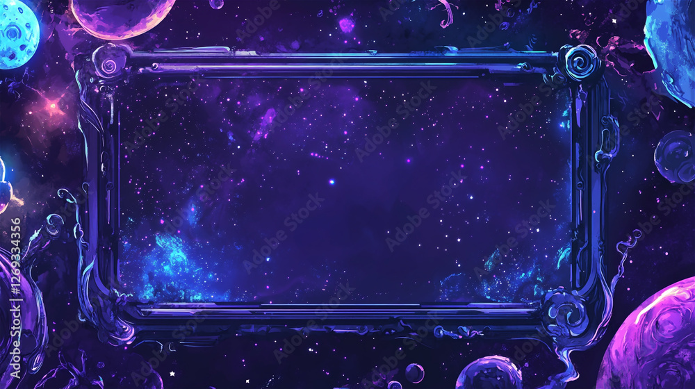 Obraz premium 深宇宙の神秘的な光が輝く未来的なデザインのフレーム。generative ai