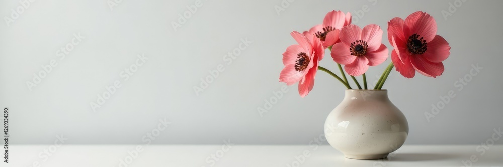 Anemones in a simple ceramic vase with branches, ceramic vase, nature, flower Anemones in a simple ceramic vase with branches, ceramic vase, nature, flower