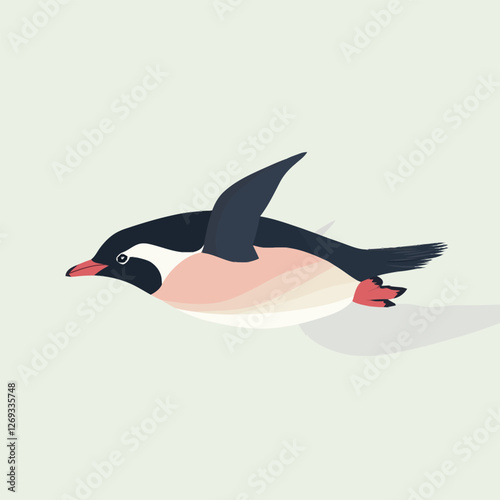 A playful 2D vector of a penguin sliding on icy terrain.