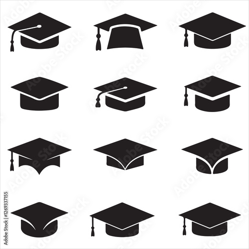  SET OF BLACK graduation hat, CAP VECTOR SILHOUETTES