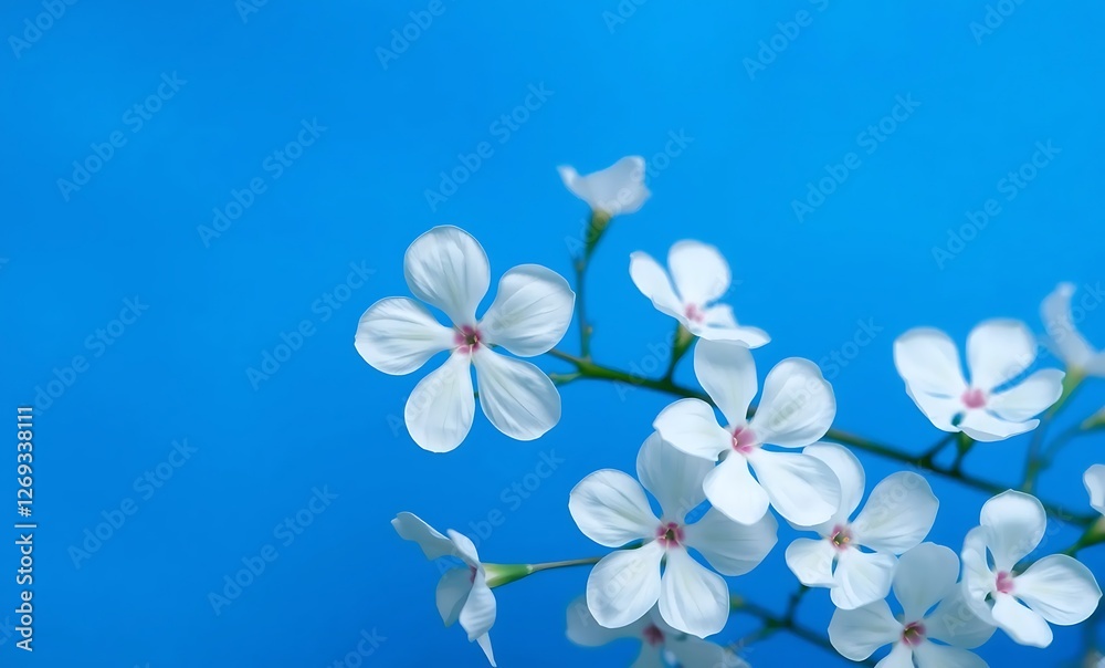 White wild roses bloom against a vibrant blue, a study in chromatic harmony and delicate gradients. White wild roses bloom against a vibrant blue, a study in chromatic harmony and delicate gradients.
