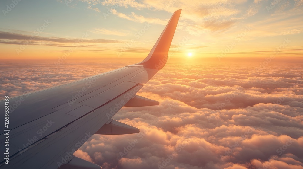 Obraz premium Golden Hour Serenity: Wing Above Dreamy Clouds