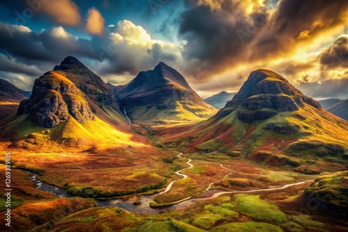 Vintage Aerial View: Three Sisters, Glencoe, Scotland