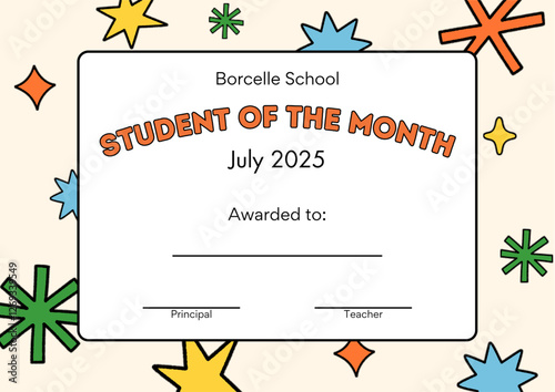 Student of the Month School Award in Colorful Retro Stars Style 