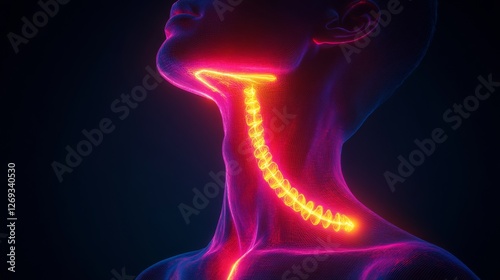 Vibrant neon human esophagus glowing brightly