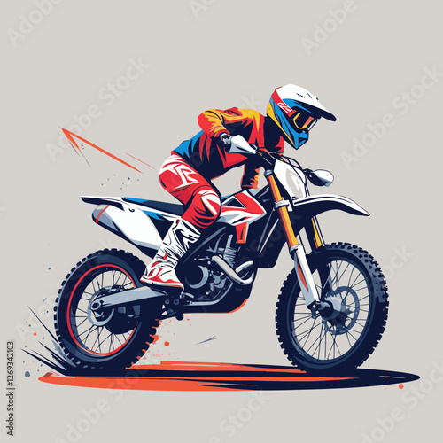 Vibrant complementary colors vector art motocross against a plain green background