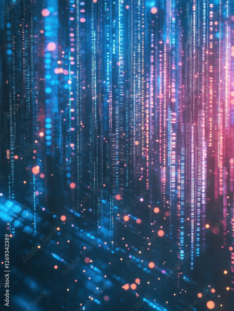 Fototapeta premium Abstract data transmission visualization. Big data code representation. Glittering dust of lights. Graphic concept for your design