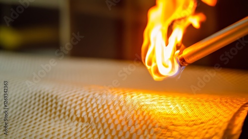Detailed View of Flame Testing Fire-Resistant Textiles for Safety Features