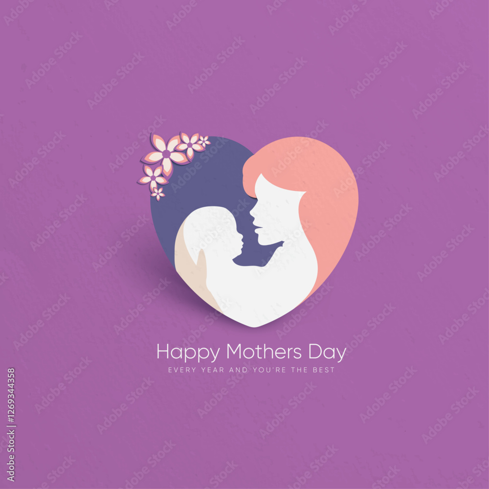 Happy Mother's Day greeting card with colorful shape mom and son Happy Mother's Day greeting card with colorful shape mom and son